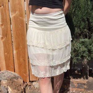ABS Allen Schwartz Cream Tiered Lace Midi Skirt